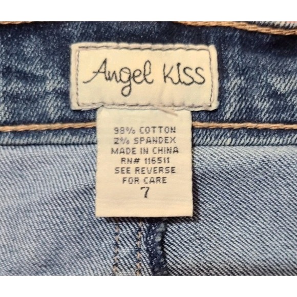 Vintage Angel Kiss Women's Denim Skull Goth Punk‎ Rock Hand Painted Skirt Size 7 - Picture 4 of 7